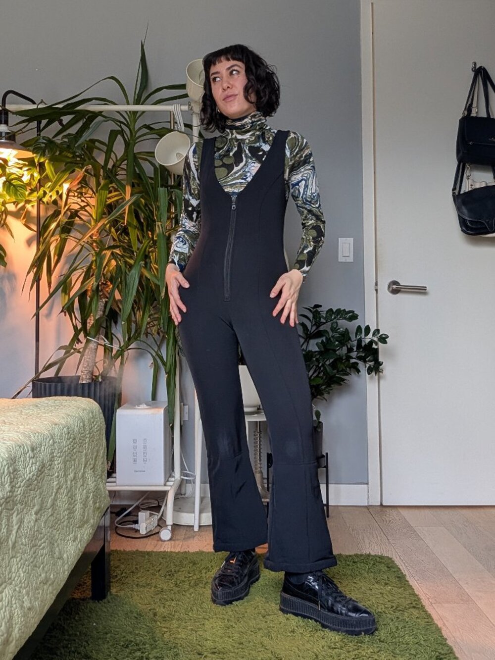 VINTAGE NILS black ski suit/bib, size 4 short (petite)